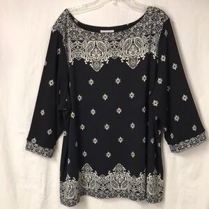 CHARTER Club Woman Tunic Plus Size 3X Black White Border Print